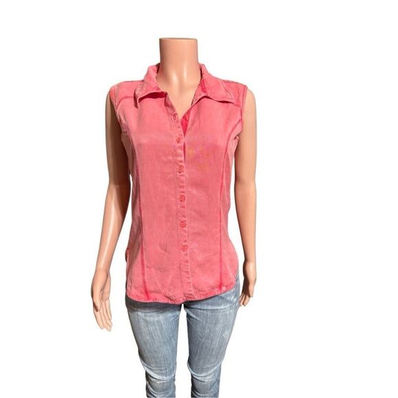 Pulp women's sleeveless tencel salmon with stitching button-up shirt S - Picture 3 of 5
